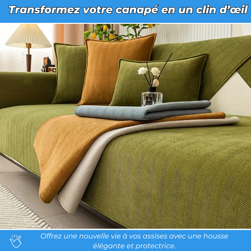 Couvre-canapé premium en chenille tissée chevron