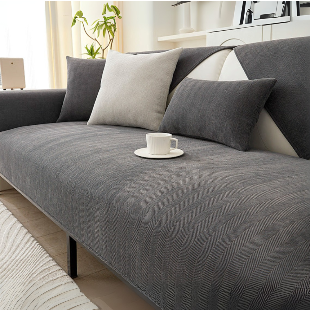 Couvre-canapé premium en chenille tissée chevron
